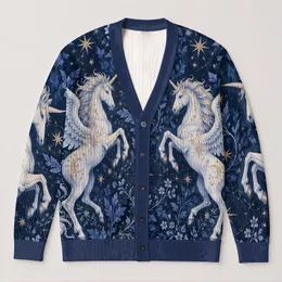 Pegasus Celestial Starry Motif for Enchanted Evening Layering and Everyday Wardrobes All-over Print Knitted Cardigan