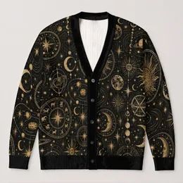 Celestial Tarot Astrology Motifs for Mystic Layering, Festivals, and Everyday Style All-over Print Knitted Cardigan