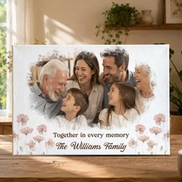 Personalized Family Photo Canvas – Custom Family Name Floral Wall Art, Christmas Gift for Grandparents