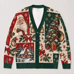Santa, Christmas Tree and Holiday Scenes for Festive Winter Celebrations All-over Print Knitted Cardigan
