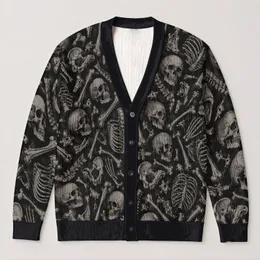 Gothic Skull And Bone Motifs For Alternative Everyday Layering And Dark Streetwear All-over Print Knitted Cardigan