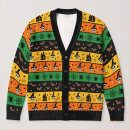 Halloween Witch Hats, Skulls, Bats And Spiders For Cozy October Night Celebrations All-over Print Knitted Cardigan