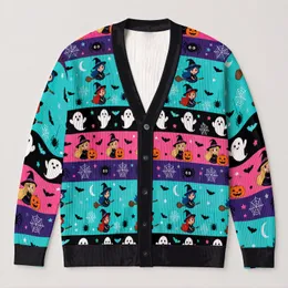 Cute Halloween Witches, Ghosts And Spiders For Festive Spooky Autumn Party Style All-over Print Knitted Cardigan