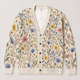 Wildflower Meadow Blooms in Soft Colors for Relaxed Everyday Layering, Women’s Style All-over Print Knitted Cardigan