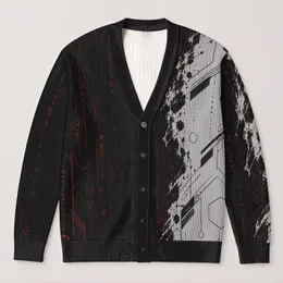 Split-Tone Geometric Comic Motifs for Everyday Layering and Winter Fandom Outfit All-over Print Knitted Cardigan
