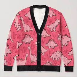 Cute Pink Dinosaur Motifs For Classroom Style And Everyday Layering, Teacher Gift Idea All-over Print Knitted Cardigan