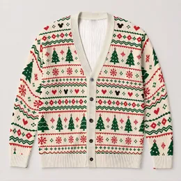 Mickey Christmas Trees And Snowflakes For Festive Holiday Layering, Disney Fans Gift All-over Print Knitted Cardigan