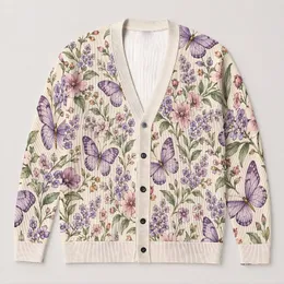 Purple Butterfly Garden Blooms for Romantic Date Nights and Vacation Style for Women All-over Print Knitted Cardigan