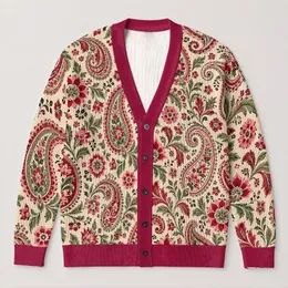 Pink Paisley Floral Boho Layering For Autumn Vacation Date Nights And Travel Women All-over Print Knitted Cardigan