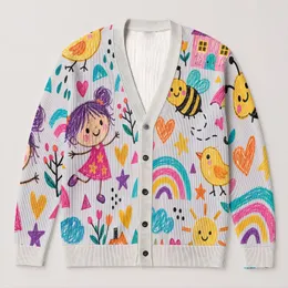 Playful Crayon Animals And Rainbows For Casual Weekend Outings And Vacation Style All-over Print Knitted Cardigan