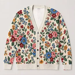 Colorful Vintage Floral Bouquet Blossoms for Weekend Travel and Everyday Layering Style All-over Print Knitted Cardigan