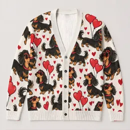 Dachshund Heart Balloon Whimsy for Romantic Everyday Layering, Gifts for Dog Lovers All-over Print Knitted Cardigan