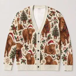 Highland Cow Christmas Holiday Style for Cozy Winter Layering and Festive Weekend Outings All-over Print Knitted Cardigan