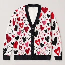 Red Black Heart Motif For Valentine's Day Layering And Everyday Love Style For Women All-over Print Knitted Cardigan