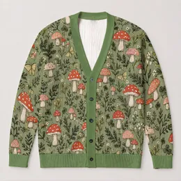 Colorful Mushroom Forest Autumn Boho Woodland Cottagecore Vacation Date Style Gift All-over Print Knitted Cardigan