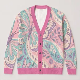 Dreamy Pastel Butterfly Boho Layer For Beach Vacations And Summer Dates Plus Size All-over Print Knitted Cardigan