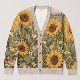 Sunflower Meadow Blooms for Relaxed Autumn Outings and Vacation Style for Women All-over Print Knitted Cardigan