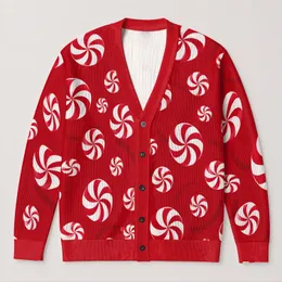 Red Peppermint Candy Swirls for Festive Holiday Layering and Everyday Winter Cheer All-over Print Knitted Cardigan