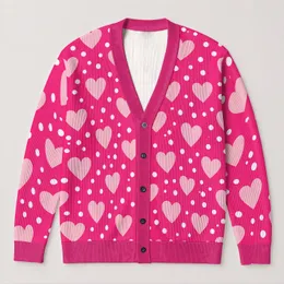 Bright Pink Heart Polka Dots For Playful Spring Layering And Everyday Casual Style All-over Print Knitted Cardigan