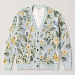 Watercolor Butterflies And Wildflowers For Spring Getaways And Everyday Style All-over Print Knitted Cardigan