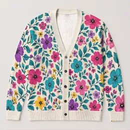 Colorful Floral Garden Motifs for Vacation Layering and Everyday Spring Outings for Her All-over Print Knitted Cardigan