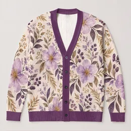 Lavender Wildflower Botanical Bloom for Relaxed Everyday Layering and Weekend Style All-over Print Knitted Cardigan