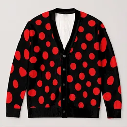 Red Polka Dots On Black For Everyday Layering, Casual Wardrobes, And Gift Giving All-over Print Knitted Cardigan