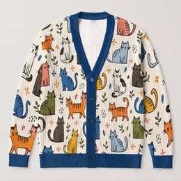 Colorful Hand-Drawn Cats For Relaxed Everyday Layering And Playful Casual Style Lovers All-over Print Knitted Cardigan