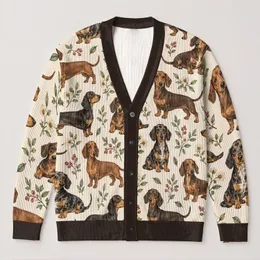 Dachshund Dogs for Cozy Everyday Layering and Casual Dog-Lover Weekend Outfit Ideas All-over Print Knitted Cardigan