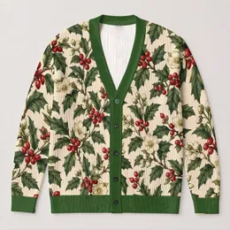 Holly Berry Botanical Motif for Festive Holiday Layering and Cozy Winter Gatherings All-over Print Knitted Cardigan