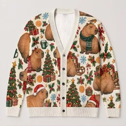 Capybara Holiday Cheer for Cozy Winter Days, Festive Vacations, and Gift Giving Days All-over Print Knitted Cardigan
