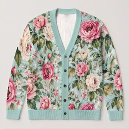 Vintage Rose Floral Motif for Romantic Spring Layering and Everyday Feminine Style All-over Print Knitted Cardigan