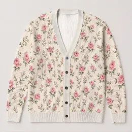 Pink Rose Garden Motifs for Romantic Autumn Layering and Vacation Style for Women All-over Print Knitted Cardigan