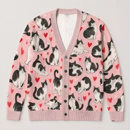 Black And White Cat Hearts For Cozy Spring Layering, Cute Everyday Gift For Cat Lovers All-over Print Knitted Cardigan
