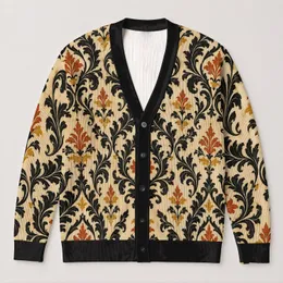 Black Damask Motif Vintage Style for Elegant Autumn Vacation and Date Night Wear All-over Print Knitted Cardigan