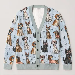 Whimsical Dog Lovers Gift for Cozy Autumn Outings and Casual Weekend Layering Style All-over Print Knitted Cardigan
