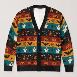Halloween Pumpkins, Bats & Ghosts for Spooky Autumn Parties and Cozy Fall Celebrations All-over Print Knitted Cardigan