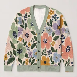 Pastel Floral Garden Motifs for Easy Spring Layering and Casual Weekend Outings All-over Print Knitted Cardigan