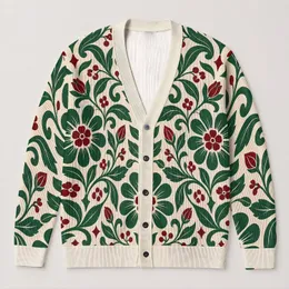 Burgundy Green Folk Florals For Holiday Gatherings And Everyday Layering For Women All-over Print Knitted Cardigan