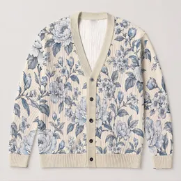 Blue Botanical Peony Blooms for Elegant Everyday Layering, Spring Outings, and Gifts All-over Print Knitted Cardigan