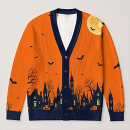 Haunted House Halloween Scene for Spooky Season Celebrations and Autumn Nights All-over Print Knitted Cardigan