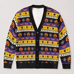Halloween Pumpkins, Bats And Spiders For Cozy October Nights And Seasonal Gatherings All-over Print Knitted Cardigan