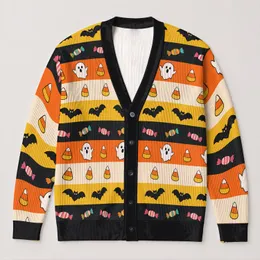 Halloween Ghosts, Candy Corn and Bats for Trick-or-Treat Party Outfit Styling Fun All-over Print Knitted Cardigan