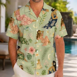 Whimsical Women And Moon Garden Motifs For Resort Getaways And Creative Summer Style Hawaiian Shirt