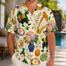 Leprechaun Breakfast Garden Harp Scene for St. Patrick’s Day Brunch and Cottage Style Hawaiian Shirt