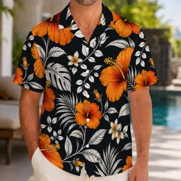 Orange Hibiscus and White Botanical Vines for Tropical Resort Vacations and Island Evenings Hawaiian Shirt