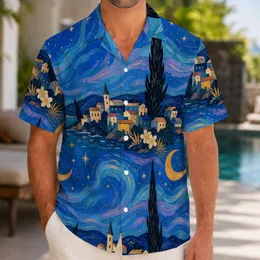 Swirling Moonlit Village Couple Gift For Romantic Summer Lounging And Getaways Together Hawaiian Shirt