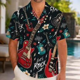 Red Electric Guitar Rock Star Music For Concert Nights And Festival Streetwear Men Hawaiian Shirt