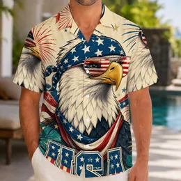 Patriotic Eagle USA Fireworks Independence Day Celebration Outfit for Men and Veterans Hawaiian Shirt