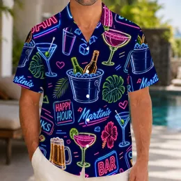 Neon Bar Cocktails And Happy Hour Vibes For Tropical Nightlife Party Street Style Hawaiian Shirt